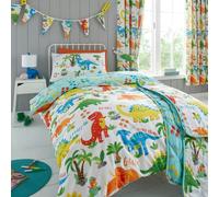 Happy Linen Company Dinky Dino Dinosaurs Reversible Duvet Cover Bedding Set - Single, Multi