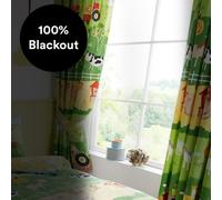Happy Linen Company Farm Friends Animals Ring Track Pole Fully Lined Thermal Blackout Pencil Pleat Curtain Set - 66 X 72", Green