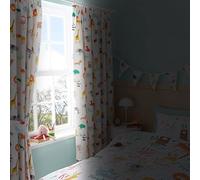 Happy Linen Company Girls Boys Animal Alphabet Educational White 66" x 54" Ring Track Pole Fully Lined Thermal Blackout Pencil Pleat Curtain Set