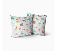 Happy Linen Company Girls Boys Kids Animal Alphabet ABC White Multicolour Square 43cm x 43cm Reversible Cushion Covers
