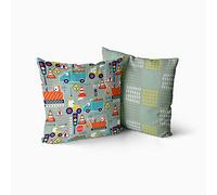 Happy Linen Company Girls Boys Kids Big Digger Trucks Grey Square 43cm x 43cm Reversible Cushion Covers