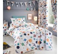 Happy Linen Company Cosmic Planets Reversible Soft Easy Care Bed Linen Duvet Cover Bedding Set - Single, White