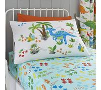 Happy Linen Company Girls Boys Kids Dinky Dinosaurs Blue Double Fitted Sheet Bedding