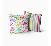 Happy Linen Company Girls Boys Kids Dinosaur Park Jurassic White Square 43cm x 43cm Reversible Cushion Covers