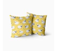 Happy Linen Company Girls Boys Kids Farm Animals Counting Sheep YellowSquare 43cm x 43cm Reversible Cushion Covers