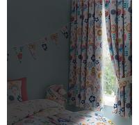 Happy Linen Company Girls Boys Kids Flower Garden Butterflies Multicolour 66 x 54 Ring Track Pole Fully Lined Thermal Blackout Pencil Pleat Curtain Set