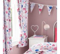Happy Linen Company Hearts Hearts Ring Track Pole Fully Lined Thermal Blackout Pencil Pleat Curtain Set - 66 X 72", Pink