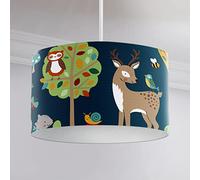 Happy Linen Company Girls Boys Woodland Friends Animals Navy Blue Cylinder Ceiling Pendant Lamp Drum Light Shade 30cm x 20cm