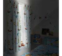 Happy Linen Company Girls Boys World Explorer Map Light Blue 66" x 72" Ring Track Pole Fully Lined Thermal Blackout Pencil Pleat Curtain Set