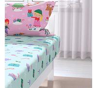 Happy Linen Company Girls Kids Festive Christmas Tree Ice Skating Sausage Dog Pink Single Fitted Sheet