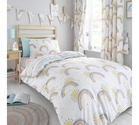 Happy Linen Company Girls Kids Rainbows Sunshine Stripes White Single Reversible Duvet Cover Bedding Set