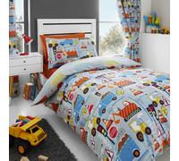 Happy Linen Company Kids Big Digger Construction Trucks Reversible Duvet Cover Bedding Set in Grey | Size: Single Happy Linen Company Grey Single