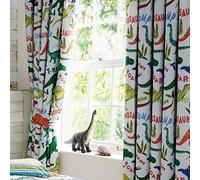 Happy Linen Company Kids Boys Girls Dinosaur Park Jurassic T-Rex Dino Green 66" x 72" Pencil Pleat Curtain Set