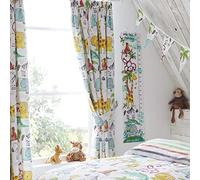Happy Linen Company Kids Boys Girls Jungle Safari Animals Lion King Teal 66" x 72" Pencil Pleat Curtain Set