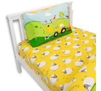 Happy Linen Company Kids Farm Animals Counting Sheep Fitted Sheet in Yellow | Size: Double Fitted Happy Linen Company Yellow Double Fitted