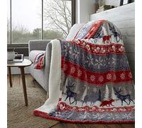 Happy Linen Company Nordic Scandi Hygge Winter Warm Red Extra Extra Large XXL Faux Fur Sherpa Fleece Throw