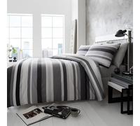 Happy Linen Company Simply Stripes Black Charcoal Grey White Double Reversible Duvet Cover Bedding Set