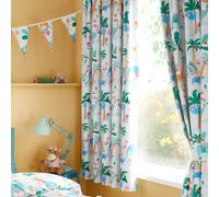 Happy Linen Company Girls Boys Kids Sunset Safari Animals White 66 x 54 Ring Track Pole Fully Lined Thermal Blackout Pencil Pleat Curtain Set