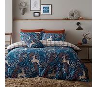 Happy Linen Company Winter Stags Blue King Reversible Duvet Cover Bedding Set