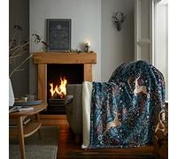 Happy Linen Company Winter Stags Blue Large Faux Fur Sherpa Fleece Throw Sofa Couch Bed Blanket Soft Cosy 130cm x 170cm