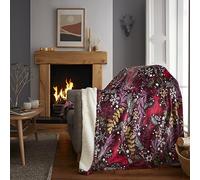 Happy Linen Company Winter Stags Burgundy Large Faux Fur Sherpa Fleece Throw Sofa Couch Bed Blanket Soft Cosy 130cm x 170cm