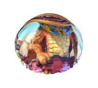 Happy Little Dinosaur Double layer women's shower cap, reusable, large size design suitable for all hair lengths, suitable for girls, spa and home salon use.