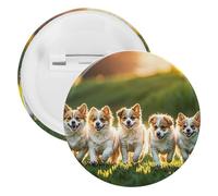 Happy Little Dog Badge Metal Round Pins, Lightweight Brooch for Backpack, Fashion Button Pins Badge for Shirts, Jackets, Shawl Coat, Unisex, 5PCS, Tinplate, metal round pins