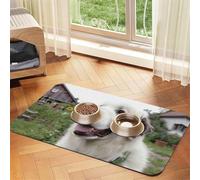 Happy Little Dog Pet Feeding Mat Dog Cat Eating Food Absorbent Leather Tablecloth for and Water Bowl Waterproof No Stains Quick Dry Non-Slip 17.72 * 11.8IN
