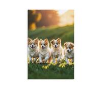 Happy Little Dog Wall Art, 20x30inch(50x75cm) Vertical Canvas Wall Art Prints, Modern Home Hanging Decor for Living Room, Bedroom, Office, Framed/Unframed, Unframe-style