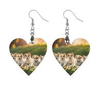 Happy Little Dog Wooden Earrings for Women, Vintage Elegant Wood Jewelry, Lightweight Earrings for Wedding, Party, Everyday Jewelry Gift, Circular, Wood, wood
