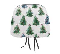 Happy Little Green Christmas Trees And Lights Printed Car Headrest Cover,2 Pieces, Elastic Comfort Head Rest Cover for Women Men, Universal Fits Most Cars Van SUV Truck, Car Interior Decor Accessories