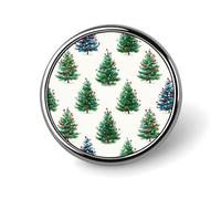 Happy Little Green Christmas Trees And Lights Round Brooch for Men Women Fashion Badge Collar Pin Dress Jacket Backpack Accessories