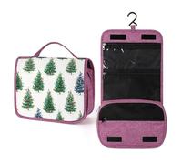Happy Little Green Christmas Trees and Lights Travel Toiletry Bag for Women,Hanging Makeup Organizer with Hook for Shampoo