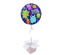 Happy Little Monsters Birthday Round Foil Helium Balloon - Inflated Balloon in a Box