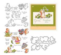 Happy Little Mouse Stamps and Die Cuts for Card Making Animal Transparent Silicone Clear Stamp and Metal Cutting Dies Sets for DIY Scrapbooking Paper Crafting Seals Decorative Supplies