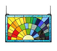 Happy Living Time Tiffany Stained Glass Window Panels 12 Inch Tall Stained Glass Rays of Sunshine Window Panel 20 X 12 Inches Multicolored