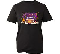 Happy Lohri T-Shirt Winter Punjabi Folk Festival Sikh Festival Celebrations Punjabi Khalsa Xmas Unisex Gift Tee Top (Black, XL)