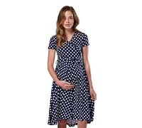 HAPPY MAMA Women's Maternity Empire Waist Wrap Nursing Dress Short Sleeve 598 (Navy with Dots, UK 10, M)