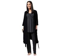 HAPPY MAMA Women's Maternity Nursing 3pcs Nightwear Set: Pants - Top - Robe 558p (Graphite Melange & Black with Dots, UK 8, S)
