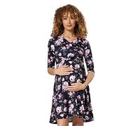 HAPPY MAMA Women's Maternity Wrap Jersey Nursing Dress 609 (Black and Pink Flower, UK 14, XL)