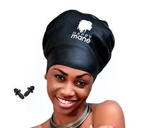 Happy Mane Large Silicone Waterproof Swimming Cap, designed for Braids, Dreadlocks, Extensions Mambo crochets or Afro Hair. For Men Women Youth Child Keeps Hair Clean Dry By (L Black)