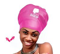 Happy Mane Swimming Cap BPA-Free Silicone Swim Cap Keeps Your Hair Dry - Swim Cap for Long Hair, Dreadlocks, Extensions, Curls & Afros - Waterproof Swimming Cap for Women, Men & Kids (L pink)