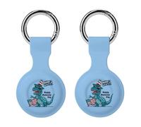 Happy Memorial Day 4th Of July Dinosaur American Flag Keychain Holder Case Compatible with AirTag Waterproof Silicone Shell Protective Case 2PCS