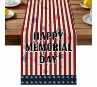 Happy Memorial Day Table Runner, Patriotic Pentagram Cotton and Table Linen Runner for Kitchen Dining Home Decor for Party Festival Holiday Decoration Gift 13x48in