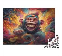 Happy Monkey DJ-Vibrant Psychedelic Art 1000 Piece Puzzles for Adults with No Puzzle Dust Colourful Jigsaws for Anxiety Relief Games during Family Puzzle Night 38x26cm/1000pcs