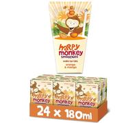 Happy Monkey Smoothies (Orange & Mango 24 x 180ml), 100% pure fruit smoothies, no added sugar, 1 of your 5-a-day, full of Vitamin C and potassium, ready to drink.