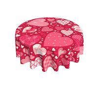 Happy Mother Day Tablecloth Round 60 Inch Ruitic Pink Red Love Heart Table Cloth Waterproof Fabric Farmhouse Mother Day Tablecloths Decorative for Holiday Home Party Wedding Picnic