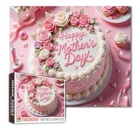 Happy Mother’s Day Jigsaw Puzzles for Adults 1000 Pieces, Pink Blessing Cake Art 27 x 20 Inches DIY Puzzle, Festival Puzzle for Game Nights-Love Mom Gift Decor