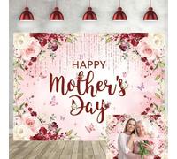 Happy Mother's Day Backdrop Burgundy Floral Glitter Dot Thanks Mom Photography Background I Love Mom Banner Mothers Day Party Cake Table Decorations Photo Background (7X5FT (210x150cm))