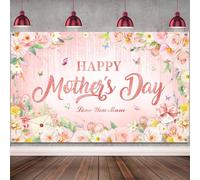 Happy Mothers Day Backdrop Decorations - Mother's Day Party Banner Background, Rose Gold Mother Day Decor for the Best Mum Ever 180 x 110 cm